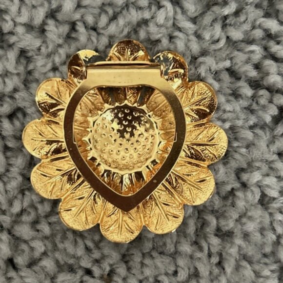 Vintage Liebo USA Brooch Pendant Pin Scarf Clip Gold Flower - Picture 2 of 4